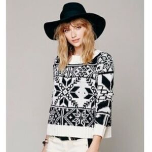 FREE PEOPLE WOOL BLEND SNOWFLAKE NORDIC FAIR ISLE Chunky Cropped XS